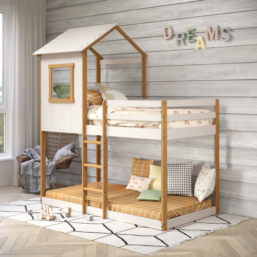 Tree House Bunk Bed – White with Natural