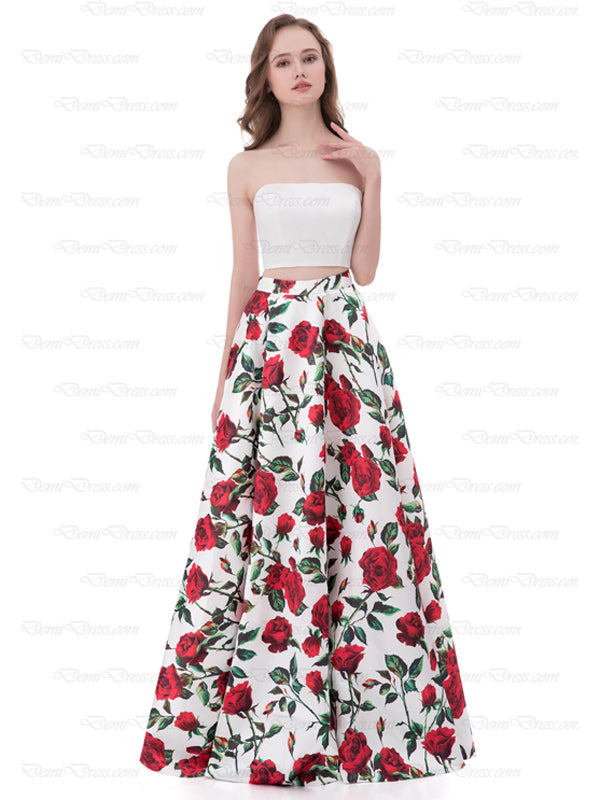 strapless 2 piece prom dress