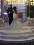 African Bride Mermaid Wedding Dress Plus Size Lace Scoop Bridal Gowns DM026