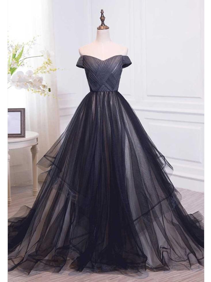 off shoulder tulle prom dress