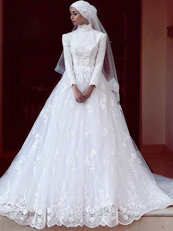 high neck wedding dress long sleeve