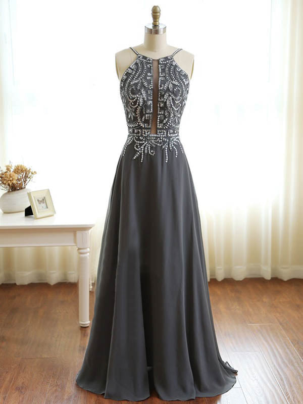 Beading Prom Dress Scoop Rhinestone Sexy Chiffon Prom Dress/Evening Dr ...