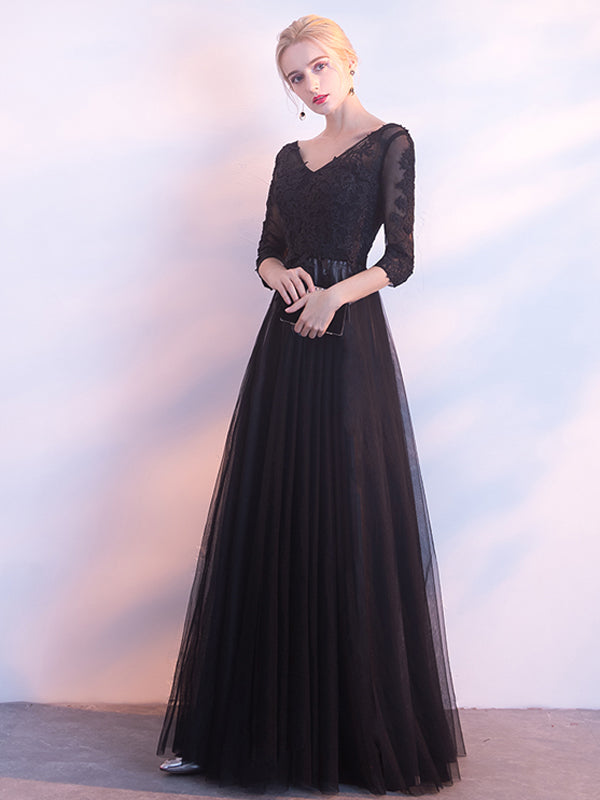 cheap long black dress with sleeves