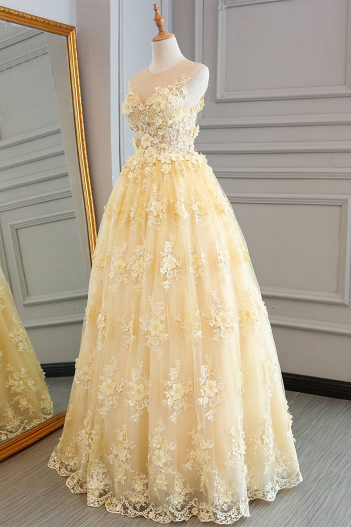 modest yellow prom dresses