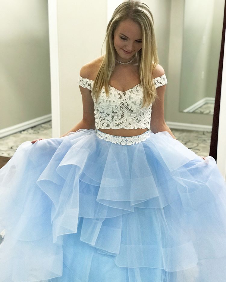 off the shoulder 2 piece prom dress