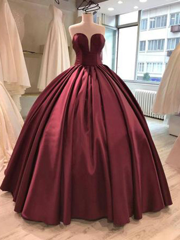 Burgundy Ball Gown Prom Dress Modest Simple Cheap Long Prom Dress #VB1 ...