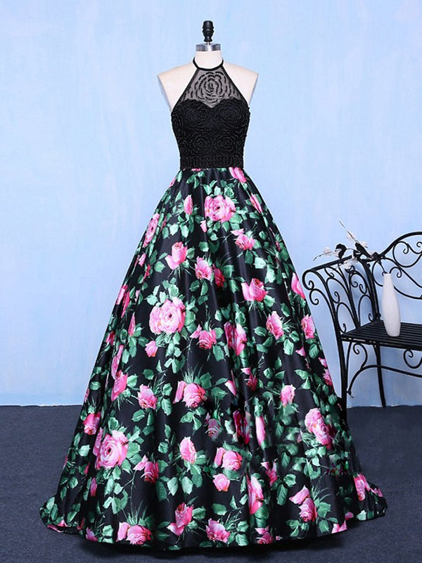 black prom dress with pink flowers