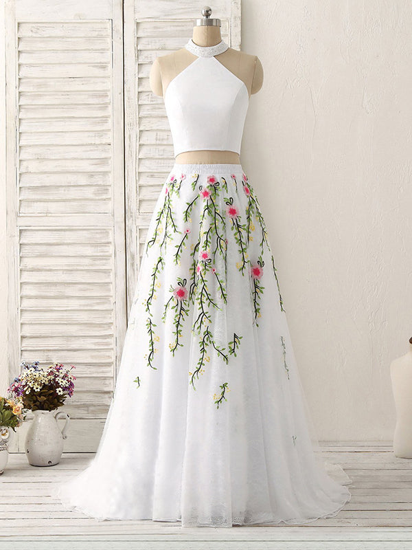 white embroidered prom dress