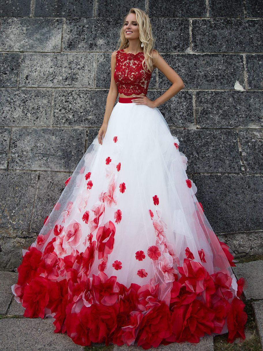 red floral bridesmaid dresses
