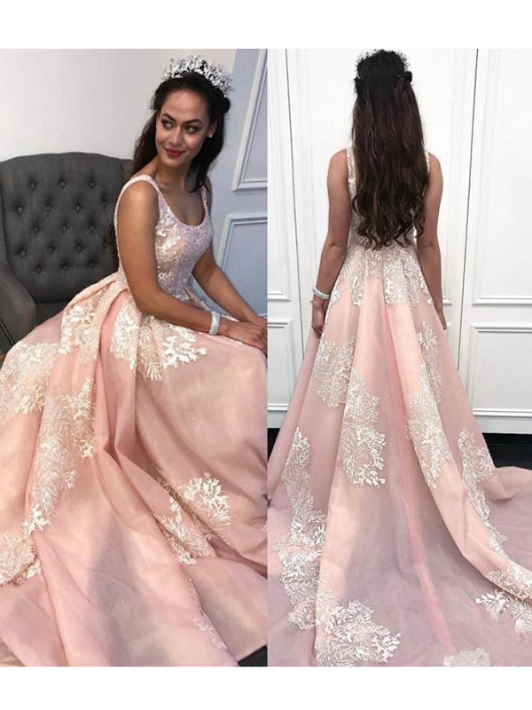 2018 A Line Pink Prom Dress With Straps Cheap Long Prom Dress #VB2130 ...