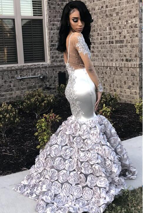 silver mermaid prom dress