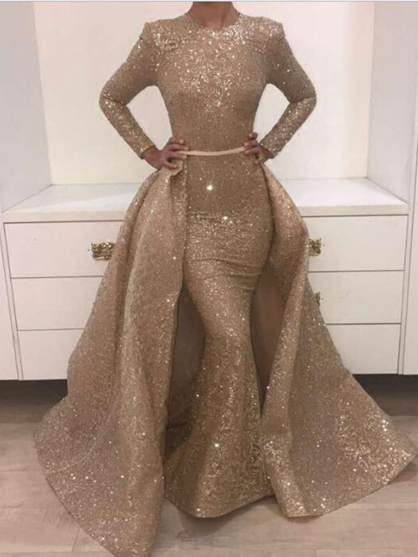 gold prom dress with sleeves