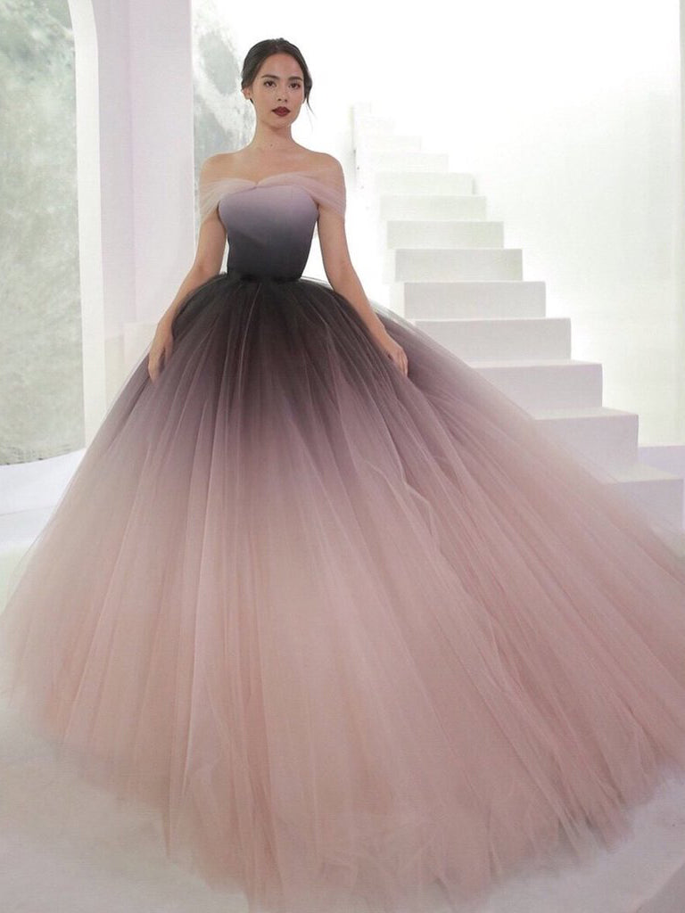 Ball Gown Ombre Prom Dress Off The Shoulder Long Plus Size Prom Dress