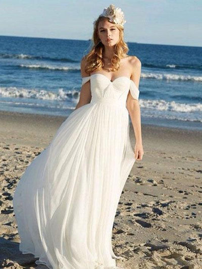 Beach Chiffon Wedding Dress Plus Size Off The Shoulder Cheap Wedding