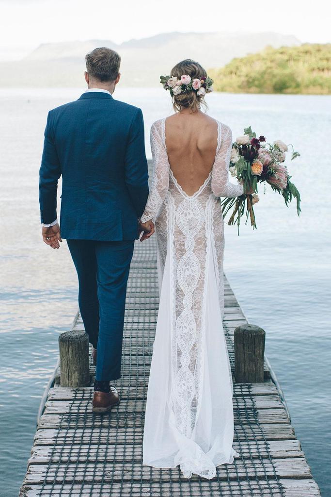 open back wedding dress with sleeves