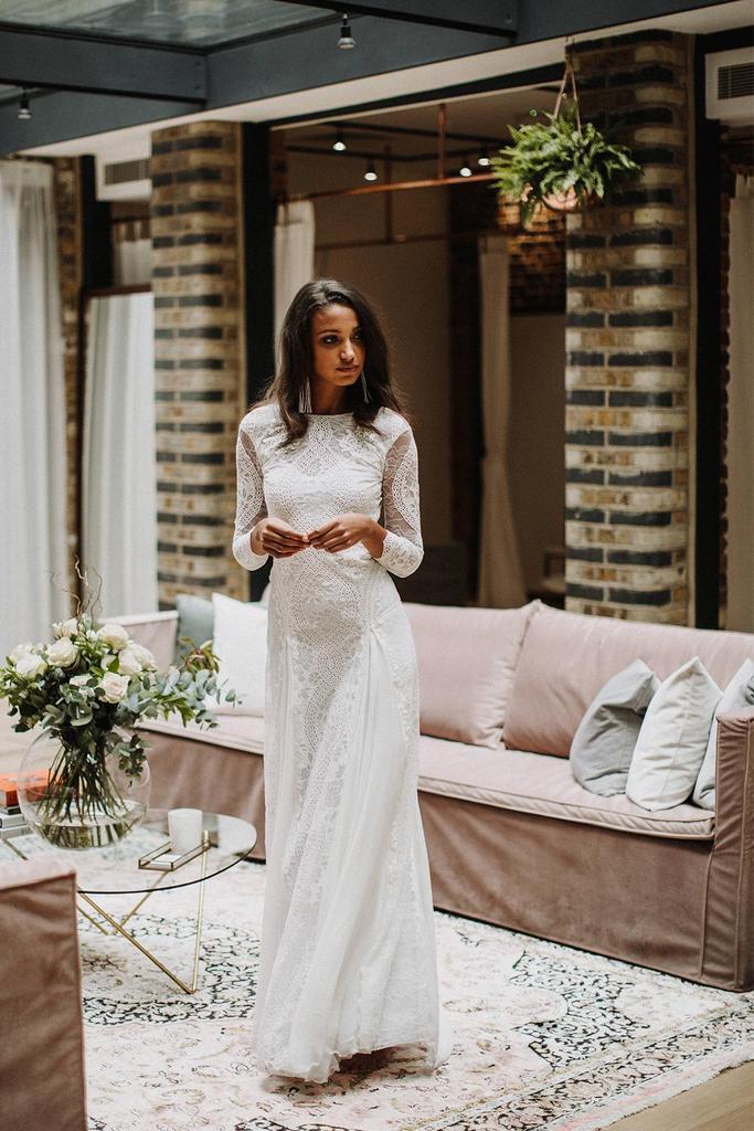 column wedding dress with sleeves