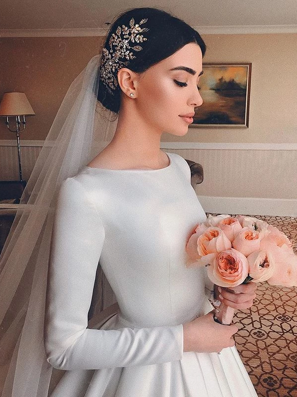 wedding dress long sleeve satin