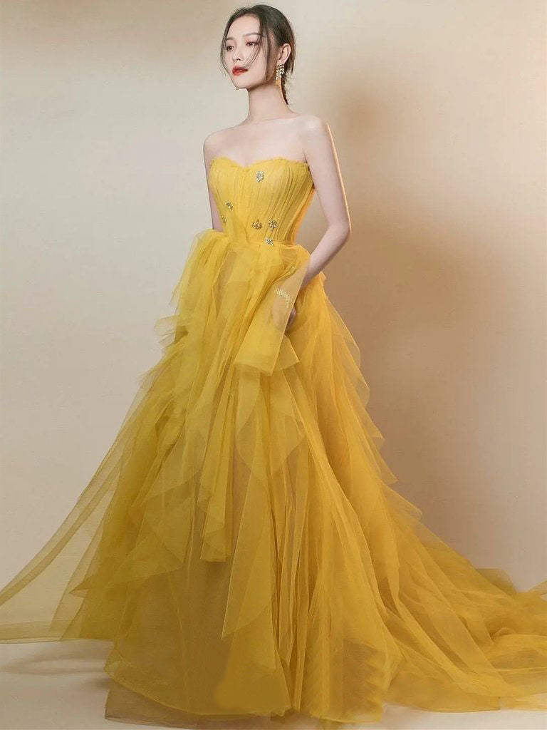 Yellow Sweetheart Prom Dress Tulle Vintage Beauty Prom Grown VB5358 –  DemiDress.com