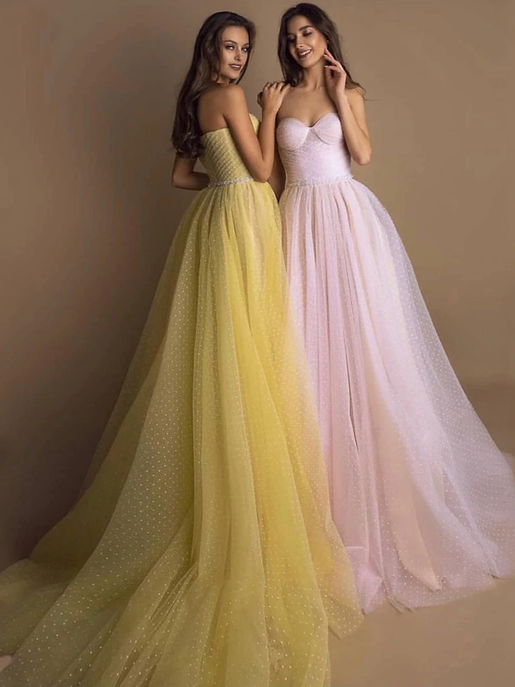 pink and yellow prom dress