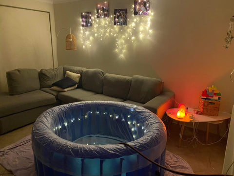 a birth pool with fairy lights