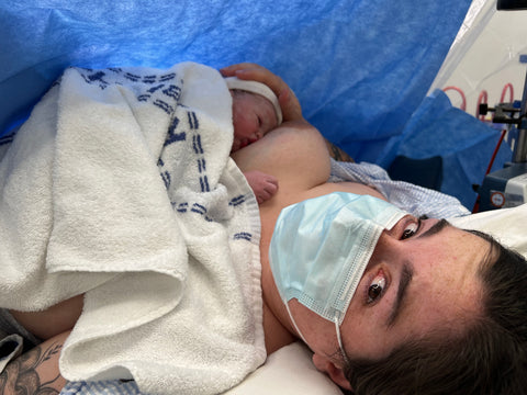 grace has skin to skin with baby after c-section birth