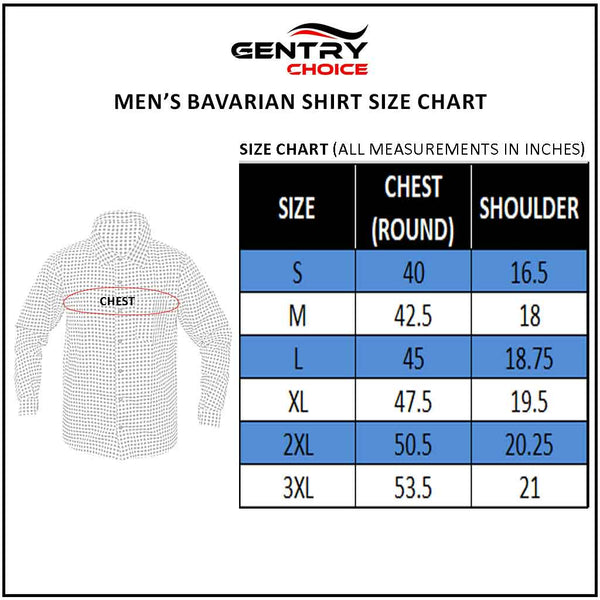 Gentry Choice Bavarian Men Shirt Size Chart