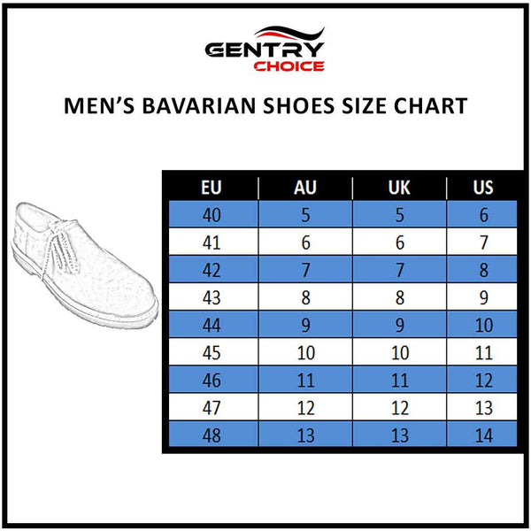 Gentry Choice Bavarian Men Suede Leather Shoes Size Chart