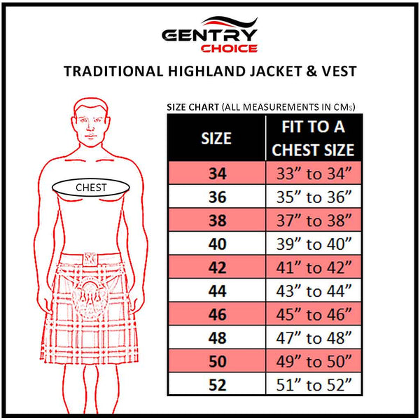 Prince Charlie Jacket & Vest Black Size Chart