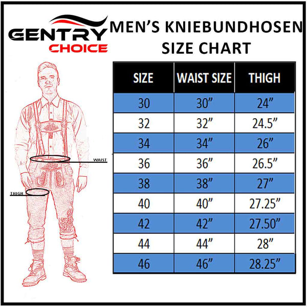 Mens Trachten Kniebundhosen Size Chart