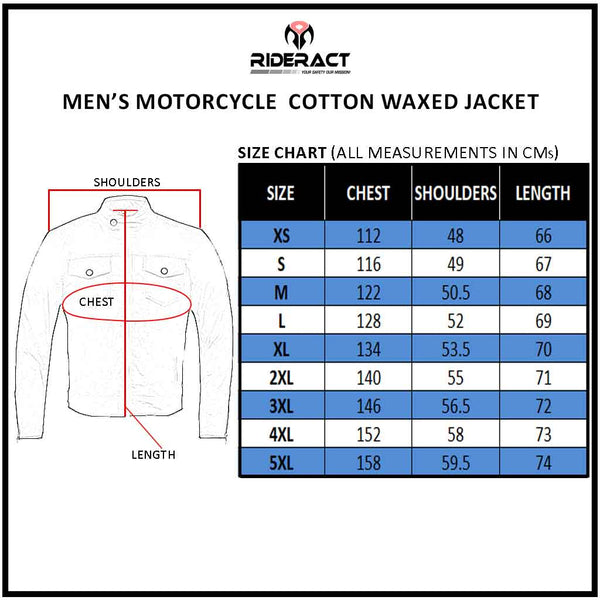 RIDERACT® Cotton Waxed Jacket Avista Size Chart