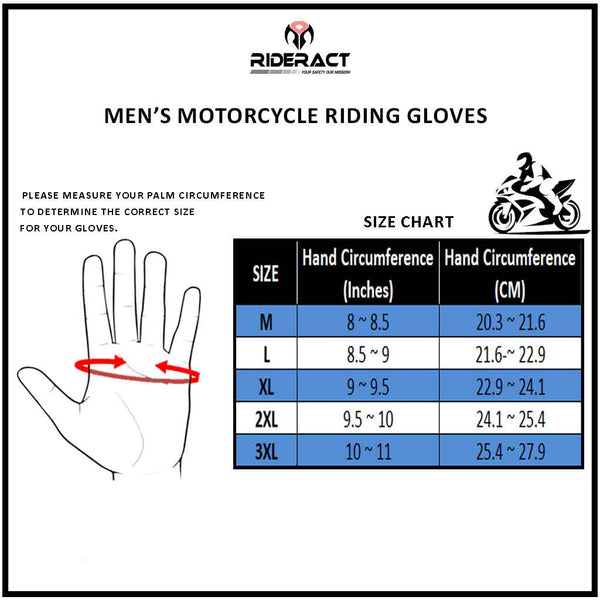 RIDERACT® Men Riding Gloves BRONA Size Chart