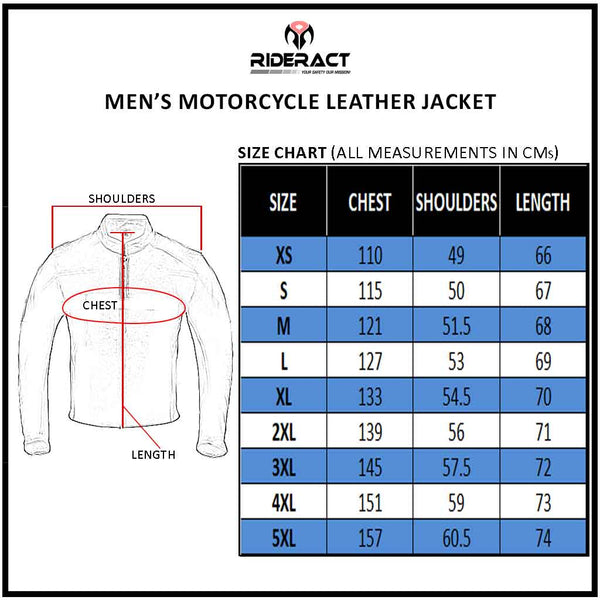 RIDERACT® Vintage Distressed Leather Jacket Size Chart