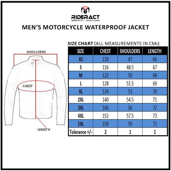 RIDERACT® Textile Motorbike Jacket Classic Black Size Chart