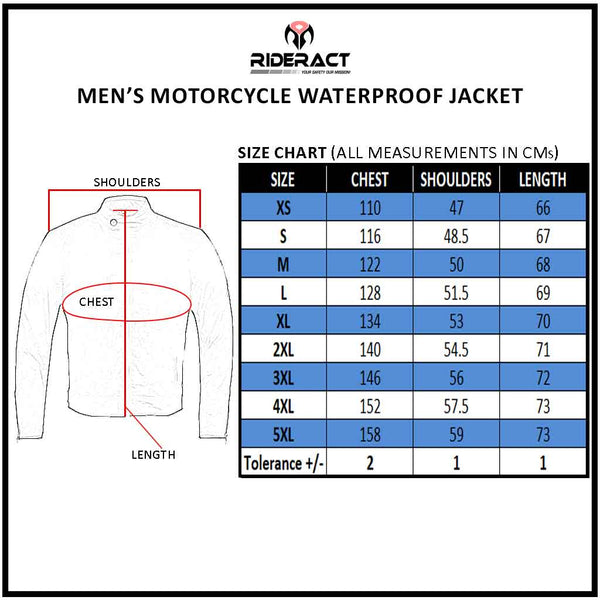 RIDERACT® Motorcycle Waterproof Jacket Evolve Size Chart