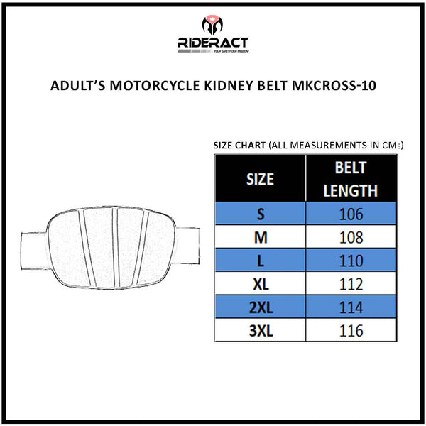 RIDERACT® Kidney Belt Motorcycle Riding Protector Size Chart