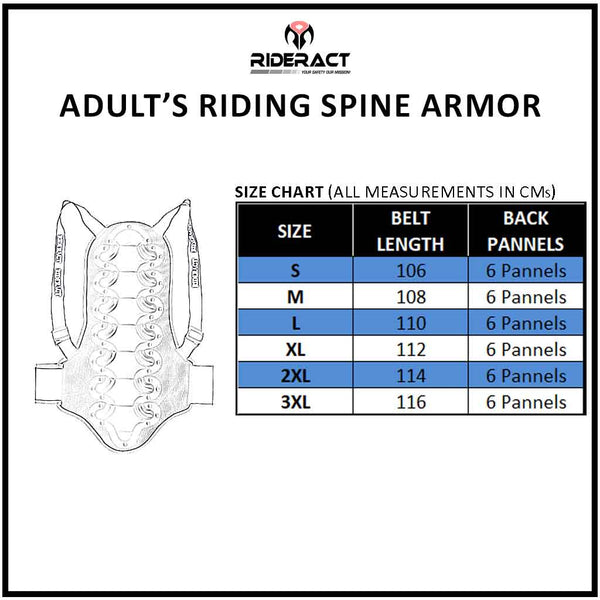 RIDERACT® Adult’s Back Protector Size Chart