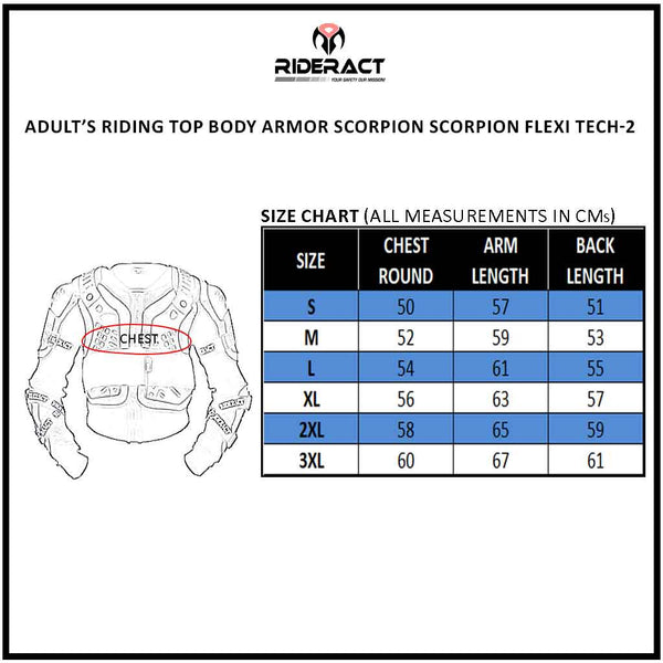 RIDERACT® Adult’s Body Armor Scorpion Size Chart