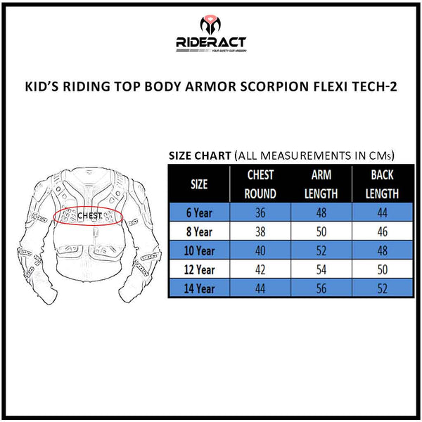 RIDERACT® Youth Body Armor Scorpion Size Chart