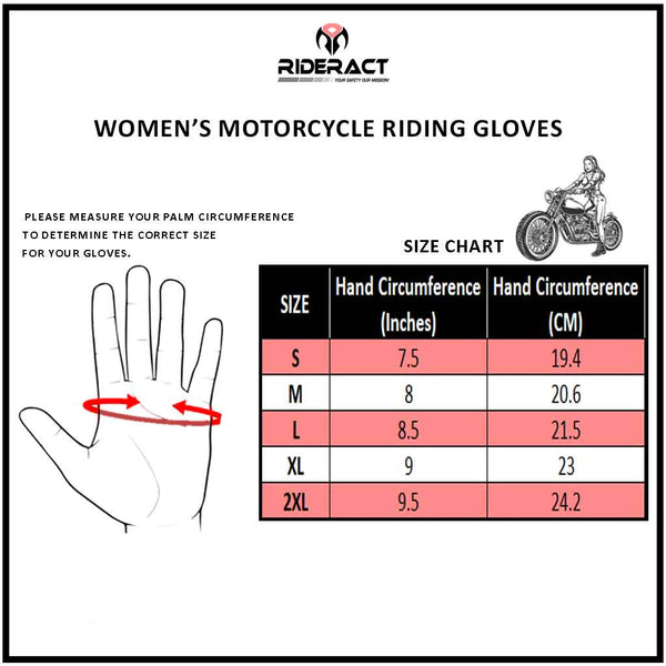 RIDERACT® Women Leather Riding Gloves Classic S1 Size Chart