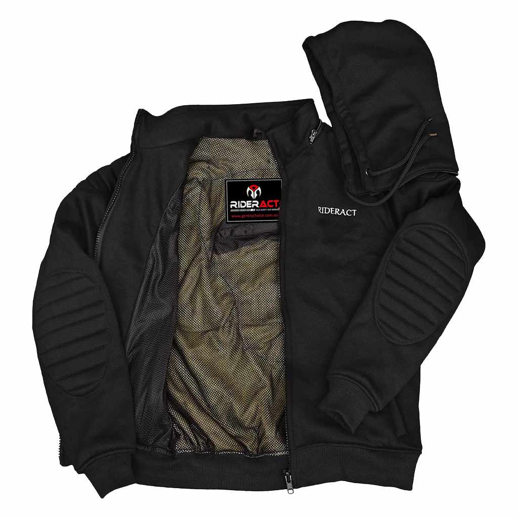 Men Motorcycle Hoody Black Reinforced DuPont™ Kevlar® Hoodie Armored