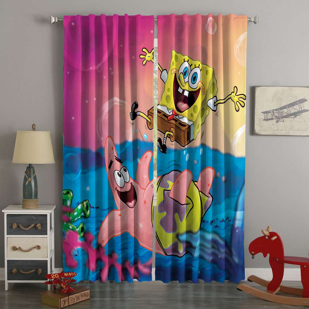 3d Printed Spongebob Squarepants Style Custom Living Room Curtains 3d Printed Spongebob Squarepants Style Custom Living Room Curtains