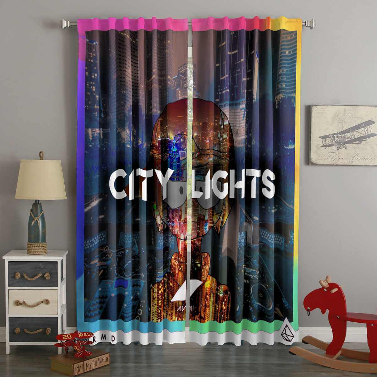 3d Printed Avicii City Light Style Custom Living Room Curtains Westbedding