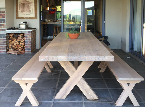 3.4 meter solid Oak table and benches made by Vintage-etc 