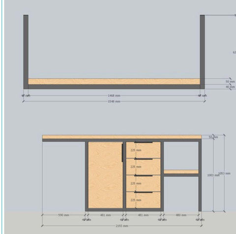 Planning drawing of Solid Oak and Matte Black Tubular Metal Coffee Station in new kitchen custom made by Vintage-etc in Johannesburg and Cape Town. We make custom made & bespoke tables, benches, free-standing kitchen islands, desks, media units & wardrobes in our Cape Town & Johannesburg workshops – using Oak, Oregon, Ash, Beech, Birch Ply & Meranti. We also sell imported furniture, provide design consulting services & make soft furnishings e.g. sofas & upholstered chairs in linen, velvet & stain resistant fabric.