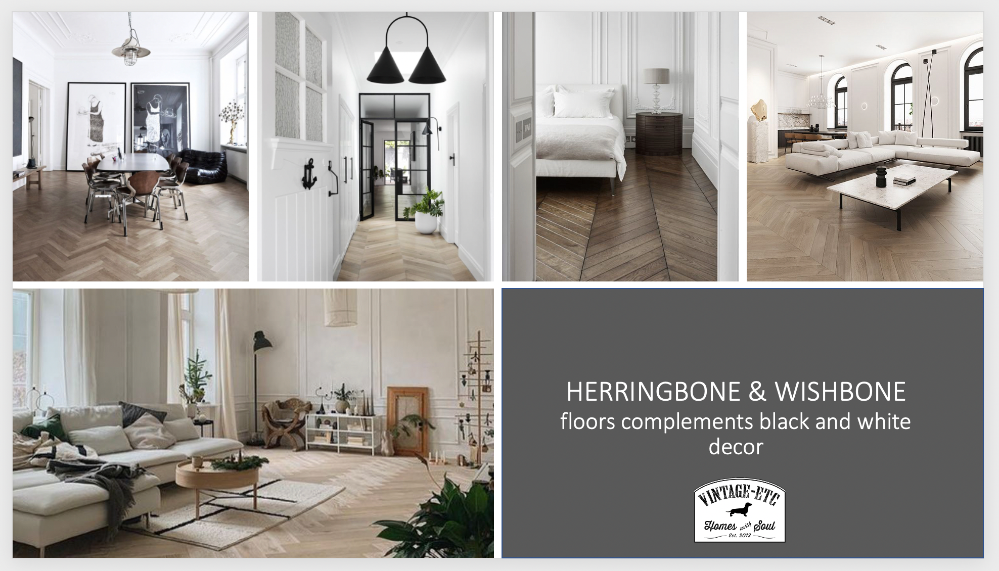 Herringbone and wishbone floor design in scandi spaces