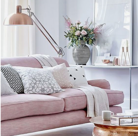 grey, blush & copper trend in living room 