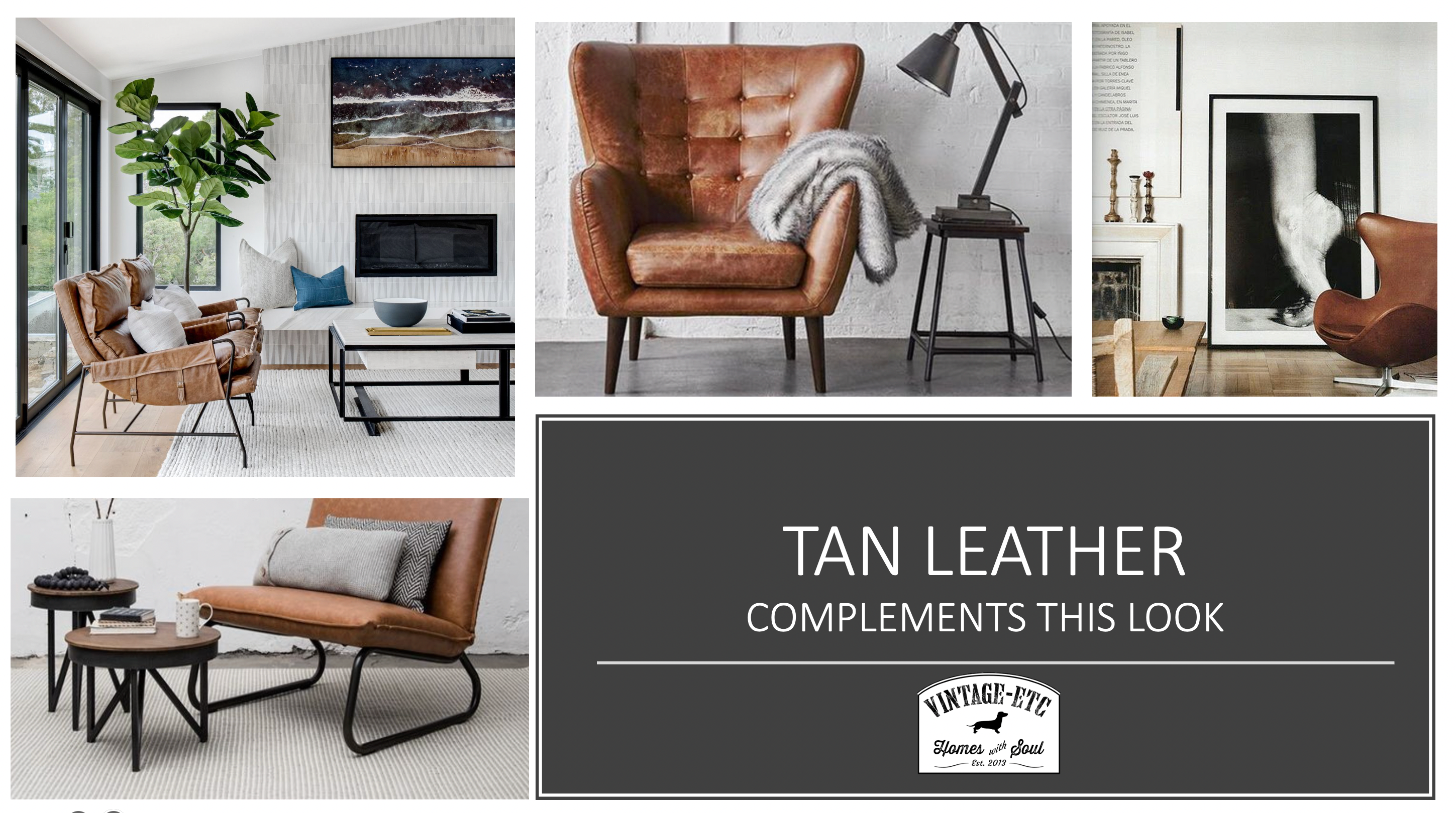 Use of tan leather in black and white scandi design works well 