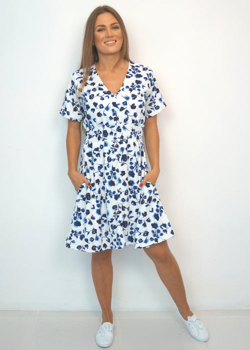 Printed Midi Shirt Dress - French Navy, Cube Small