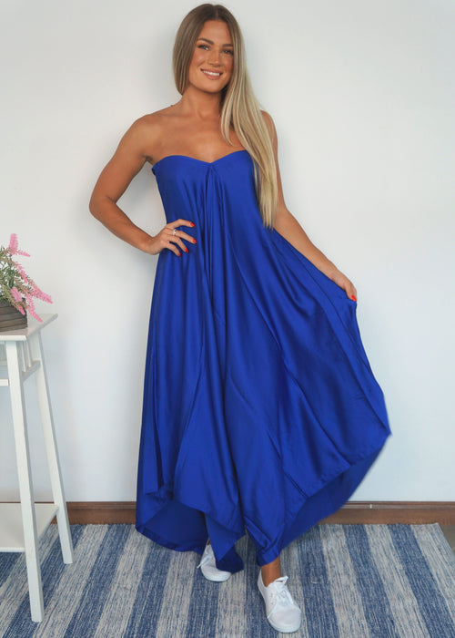 Strapless Cotton Jumpsuit, Royal Blue