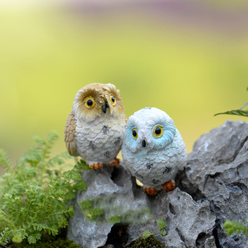 4 Very Special Miniature Owls Fairy Garden Resin Animal Figurines